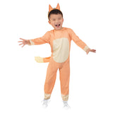 Bingo costume for toddler, jumpsuit attached tail and headband.