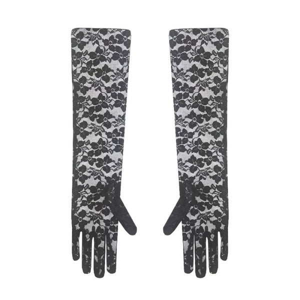 Black Lacy Long Gloves, measures 42cm long.
