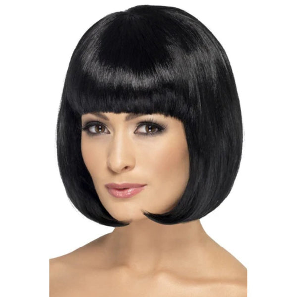 Black Short Bob - Partyrama Wig, smooth chin length bob.
