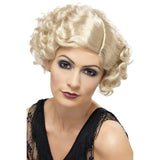 Blonde 20s Flirty Flapper Wig, short wavy wig with side part.