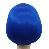 blue short bob wig, back view.