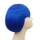 blue short wig, chin length.