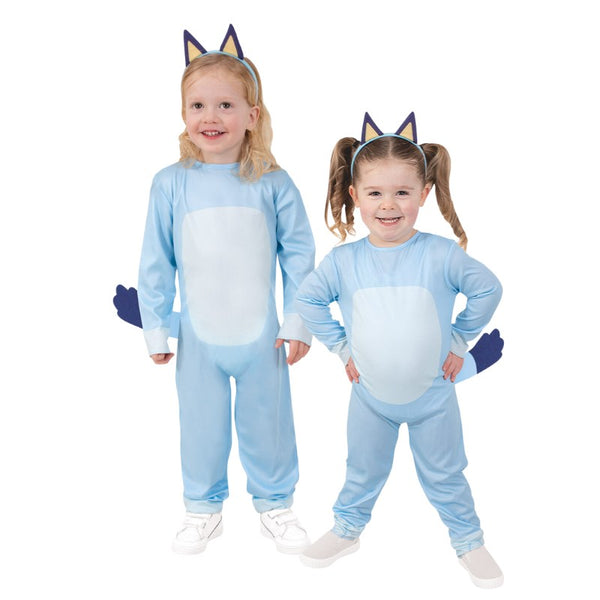 Bluey Costume-Toddler, blue jumpsuit with digitally printed spots and headband.