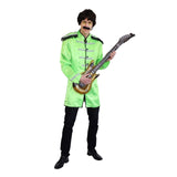 British Jacket  Green Mens Costume, long satin jacket with silver braid and fringed epaulettes.