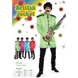 British Jacket  Green Mens Costume, long satin jacket with silver braid and fringed epaulettes.