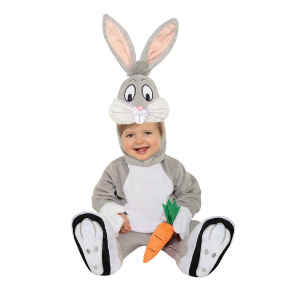 Bugs bunny toddler costume, onesie with attached hood and foot.