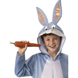 Bugs Bunny Unisex Child Jumpsuit, attached hood has character bunny face and ears.