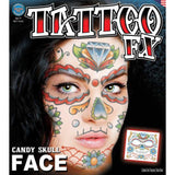 Tinsley FX Full Face Temp Tattoo - Candy Skull, colourful mexican design.