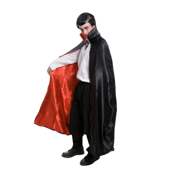 Cape Deluxe Black with Red Lining, quality satin mid calf length with stand up collar.