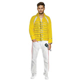 Champion Rockstar Costume, yellow short jacket with buckles, white trousers with pockets, adult mens size.