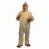 Chicken Adult Costume - White, faux fur jumpsuit with full overhead mask with beak, cone and eyes, plus gloves and feet.