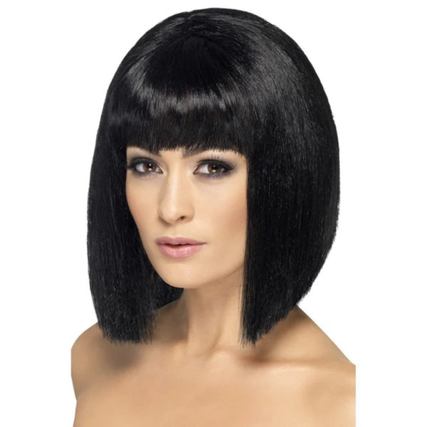 Coquette Wig - Black,, long bob with fringe with blunt cut.