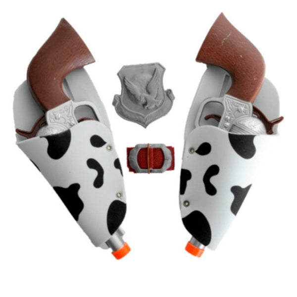 Cowboy Cowprint Double Gun Set - Black & Pink, plastic toy guns and foam cow print holster.