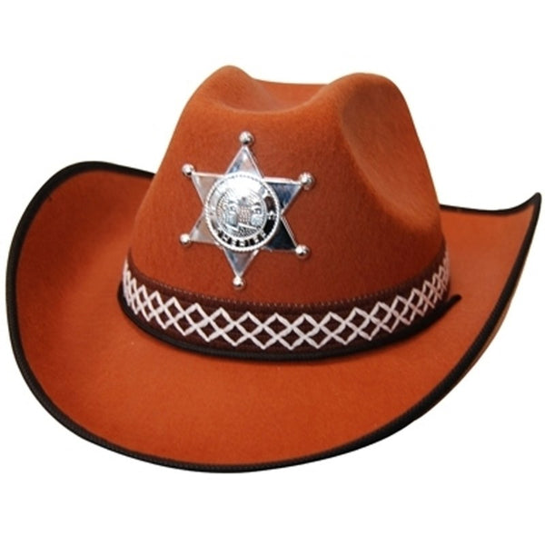 Cowboy Hat - Brown Feltex, adult size with deputy sheriff badge.