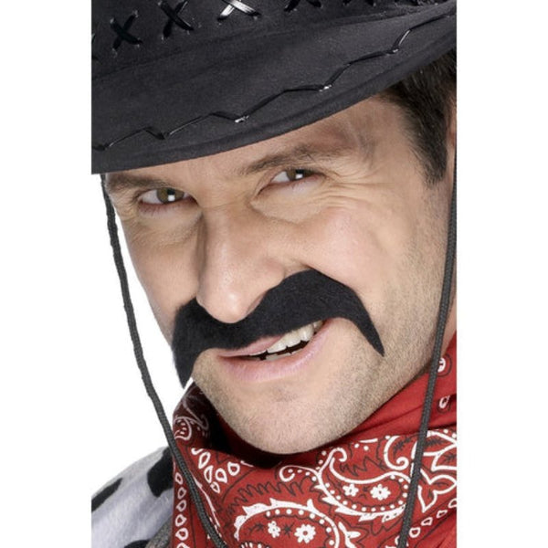 Cowboy tash in black, adhesive backing.