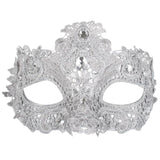 Crytal lace eye mask, silver base covered in silver lace and decorated with diamantees.