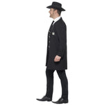 Curves Sheriff Costume, adult black long jacket, vest, tie and hat.
