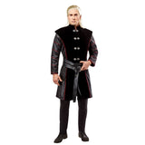 Daemon Targaryen Deluxe House of the Dragon Adult Costume, tunic style coat leather look sleeves, faux button closures. two belts.