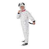 Dalmatian Furry Onesie Costume-Adult, spot jumpsuit with black tail and head on attached hood.