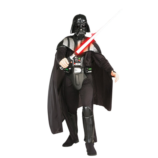 Darth Vader Deluxe Costume-Adult, jumpsuit with printed eva collar, control panel, Long cape, moulded mask.
