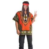 Dashiki Orange Hippie Shirt - Dr Toms, colourful short sleeve indian print shirt.