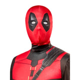 Deadpool adult costume, jumpsuit with digitally printed belt, weapon holster and sash, snood is breathable fabric.