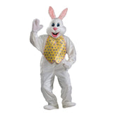 Front view of the Deluxe Bunny Costume featuring a white bunny suit with a yellow printed vest and an oversized mascot head for a cute and playful look.
