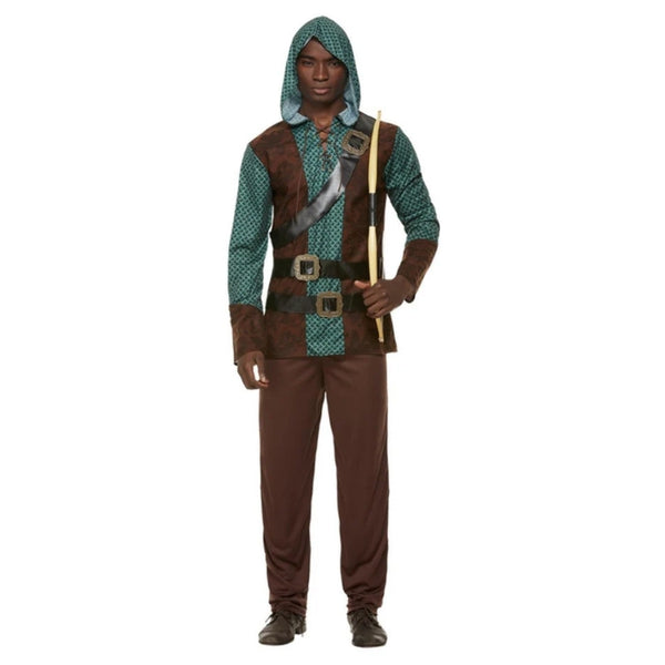 Deluxe Forest Archer Adult Costume in brown and green top and brown pants.