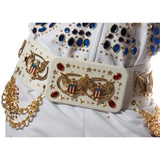 Deluxe King of Rock & Roll Costume with Rhinestones - Hire, belt has eagle decoration and chains.