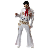 Deluxe King of Rock & Roll Costume with Rhinestones - Hire, heavily beaded jumpsuit and belt.