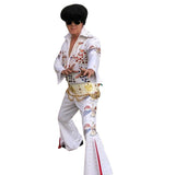 Deluxe King of Rock & Roll Costume with Rhinestones - Hire, heavily beaded jumpsuit and belt.