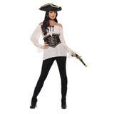 Deluxe Ladies Pirate Shirt, off the shoulder long sleeve blouse with black cincher.