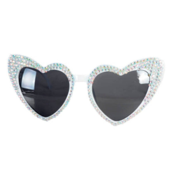 Diamante Heart Glasses-White