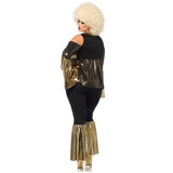 Disco Diva Pant Suit by Leg Avenue - Plus in black and gold flares with flared sleeves.