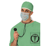 Doctor Scrubs Costume - Adult, "general medicine doctor" print on chest.