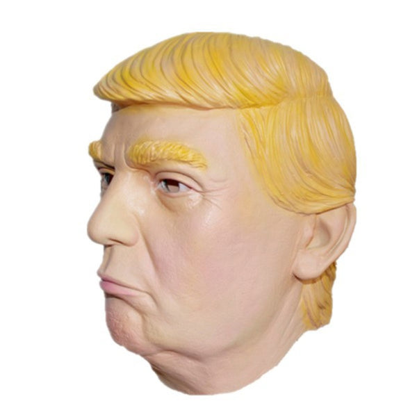 Donald Trump Deluxe Mask, latex mask with yellow hair and eyebrows.
