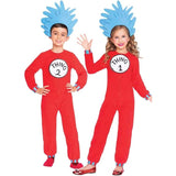 Dr Seuss Thing 1 or Thing 2 Jumpsuit Costume and headpiece.