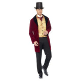 Edwardian Gent Deluxe Costume, burgundy long jacket, gold mock waistcoat and cravat.