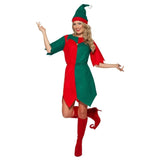 Elf Costume - Womens felt dress half red and green, bells around collar with hat.