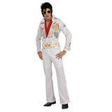 Elvis Deluxe Costume-Adult, white jumpsuit with glitter jewels look and belt.