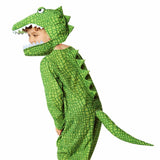 The Enormous Crocodile Costume, jumpsuit with attached spiky back and tail. seperate headpiece with large mouth to see through.