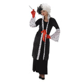 Evil Madame Costume Set - Karnival, coat with spot trim, red gloves and black and white wig.