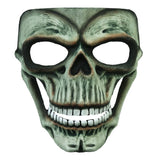 Evil skeleton unearthed face mask, full face mask with green tinge and toothy smile.