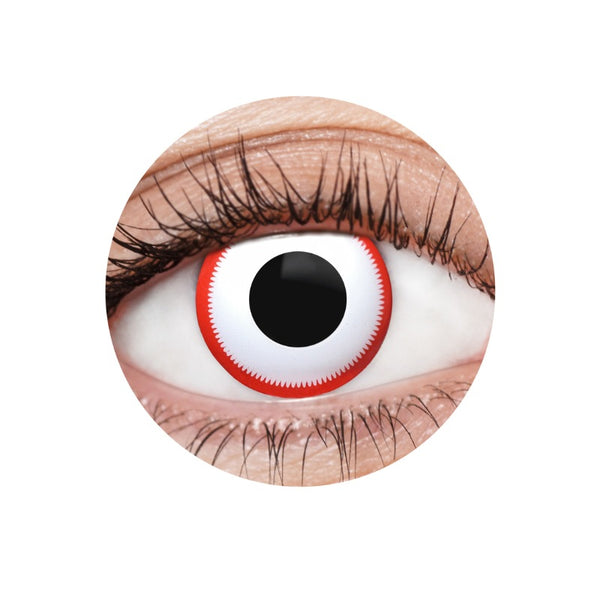 EyeFX White Mason 111 Contact Lenses & Case, white with red outer rim.