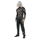 Fantasy Ice Wolf Warrior, padded chest and shoulder armour, black pants, adult small size.