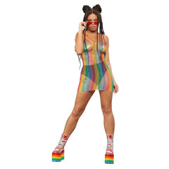 Rainbow fishnet dress best sale