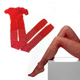 Fishnet Stockings with Crystals, red with clear diamantes.