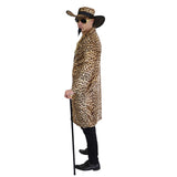 Funky Leopard Print Pimp Costume, knee length coat and hat.