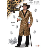 Funky Leopard Print Pimp Costume, knee length coat and hat.