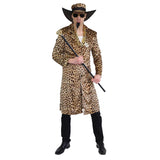 Funky Leopard Print Pimp Costume, knee length coat and hat.